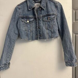 Zara Women's Light Blue Cropped Denim Jacket